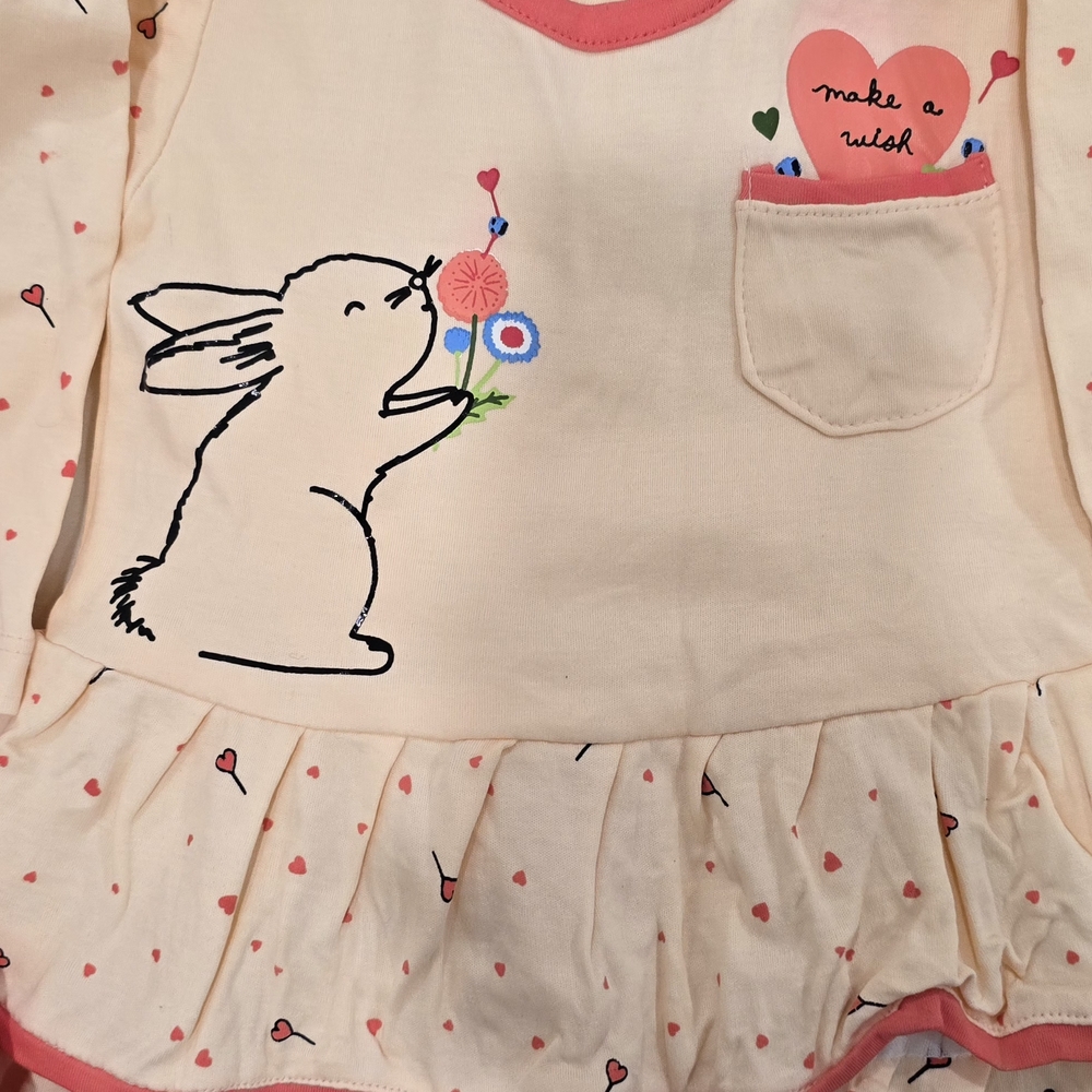 Cute Cream Bunny Print Top & Pants Set